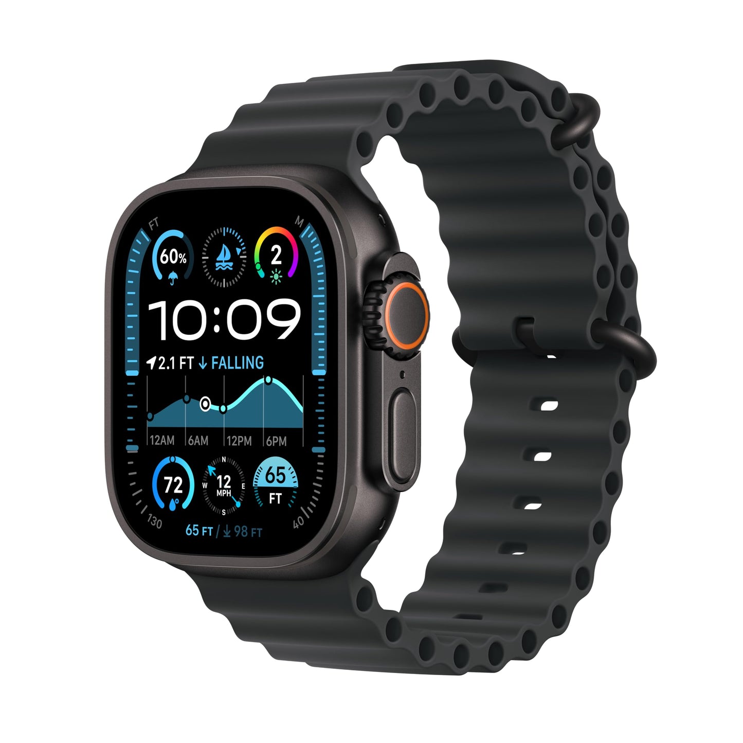 Apple Watch Ultra 2 GPS + Cellular 49mm Smartwatch, Sports Watch with Black with Rugged Titanium Case with Black Ocean Band. Fitness Tracker, Precision GPS, Extra-Long Battery Life