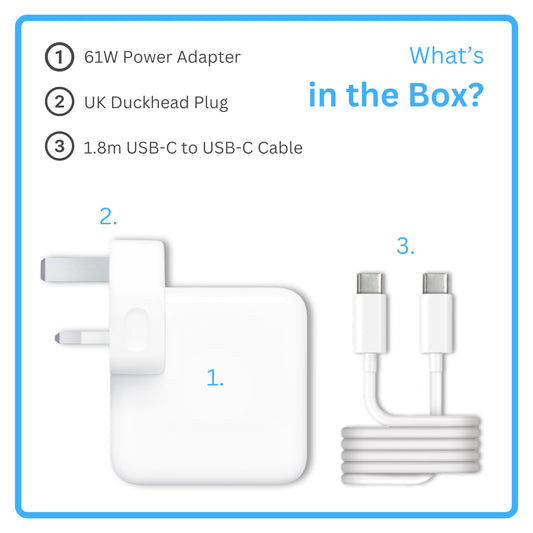 Chargevine® Mac Book Charger - 61W USB C Power Adapter with 6ft USB C Mac Charger Cable and Plug - Can be used as Mac Book Air or Pro