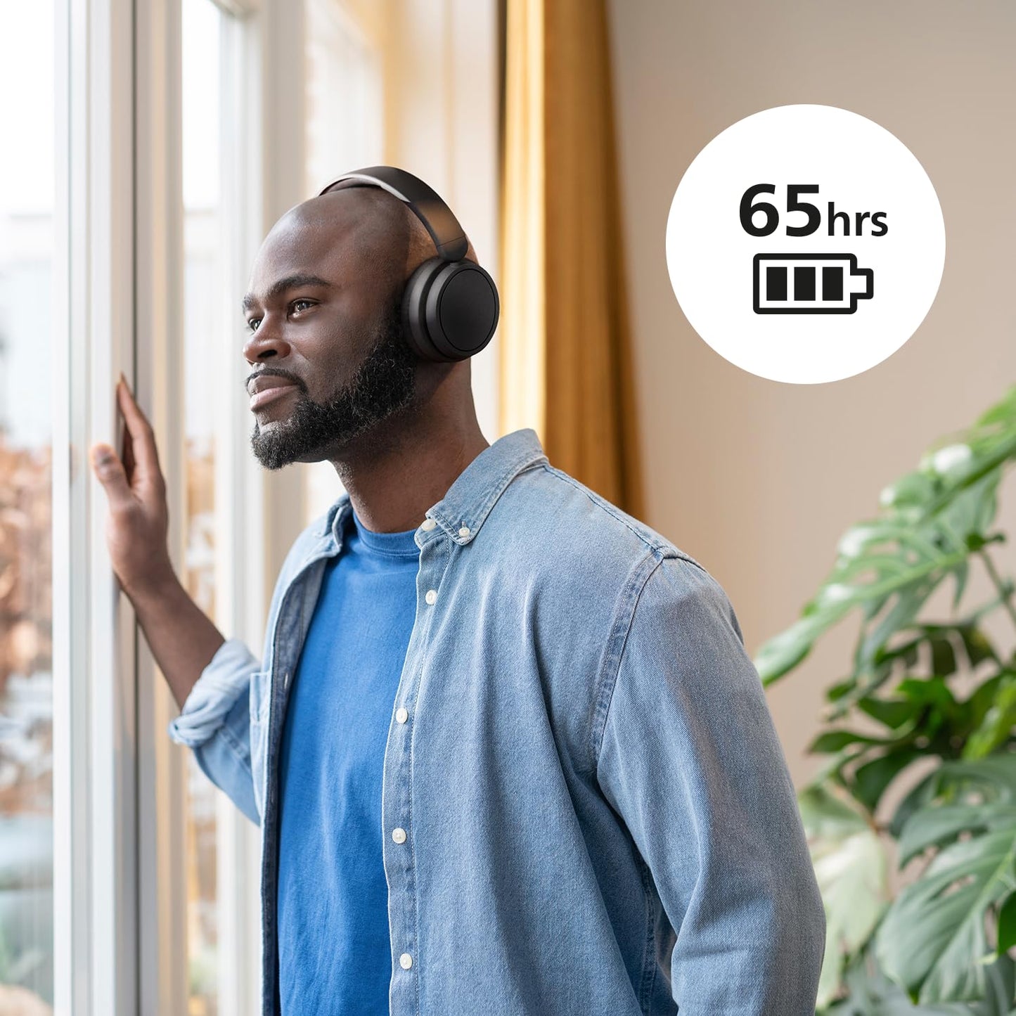 Philips TAH5209BK/00 Lightweight On Ear Wireless Bluetooth Headphones with Passive Noise Isolation - 65 Hours Play Time, Natural Sound, Clear Calls, Dynamic Bass, 2 Hours USB-C Charging- Black