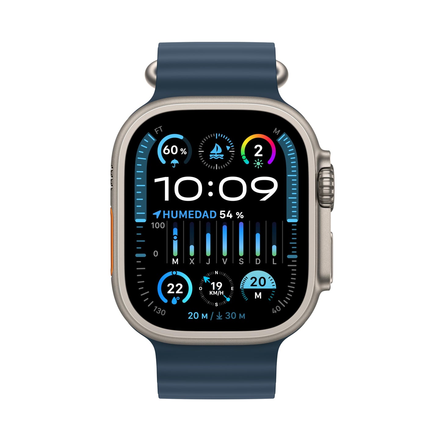 Apple Watch Ultra 2 [GPS + Cellular, 49MM] Titanium Case with Blue Ocean Band - One Size(Renewed)