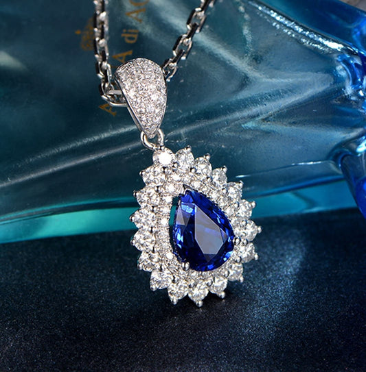 Mother Necklace for Women, Jewelry Sapphire Necklaces with Blue 1.77Carat Good Cut Gemstone 18K Luxurious Ladies Necklace Gift