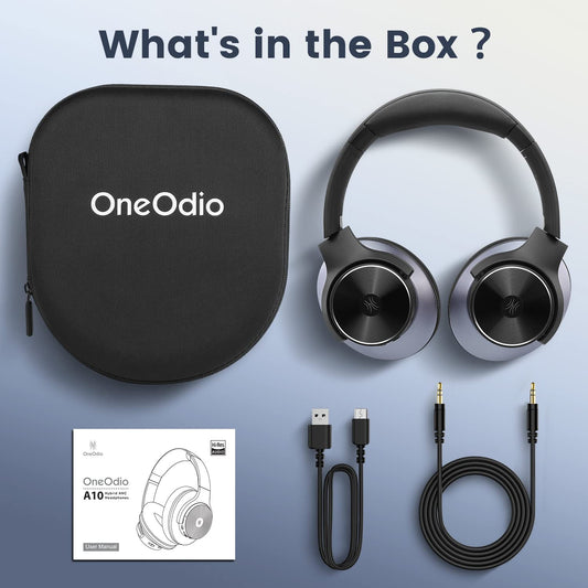 OneOdio A10 Hybrid Active Noise Cancelling Headphones [62 Hrs Playtime] Wireless Bluetooth Over Ear Headphones with Hi-Res Audio, Transparency Mode, Deep Bass, CVC 8.0, for Travel PC Home Office