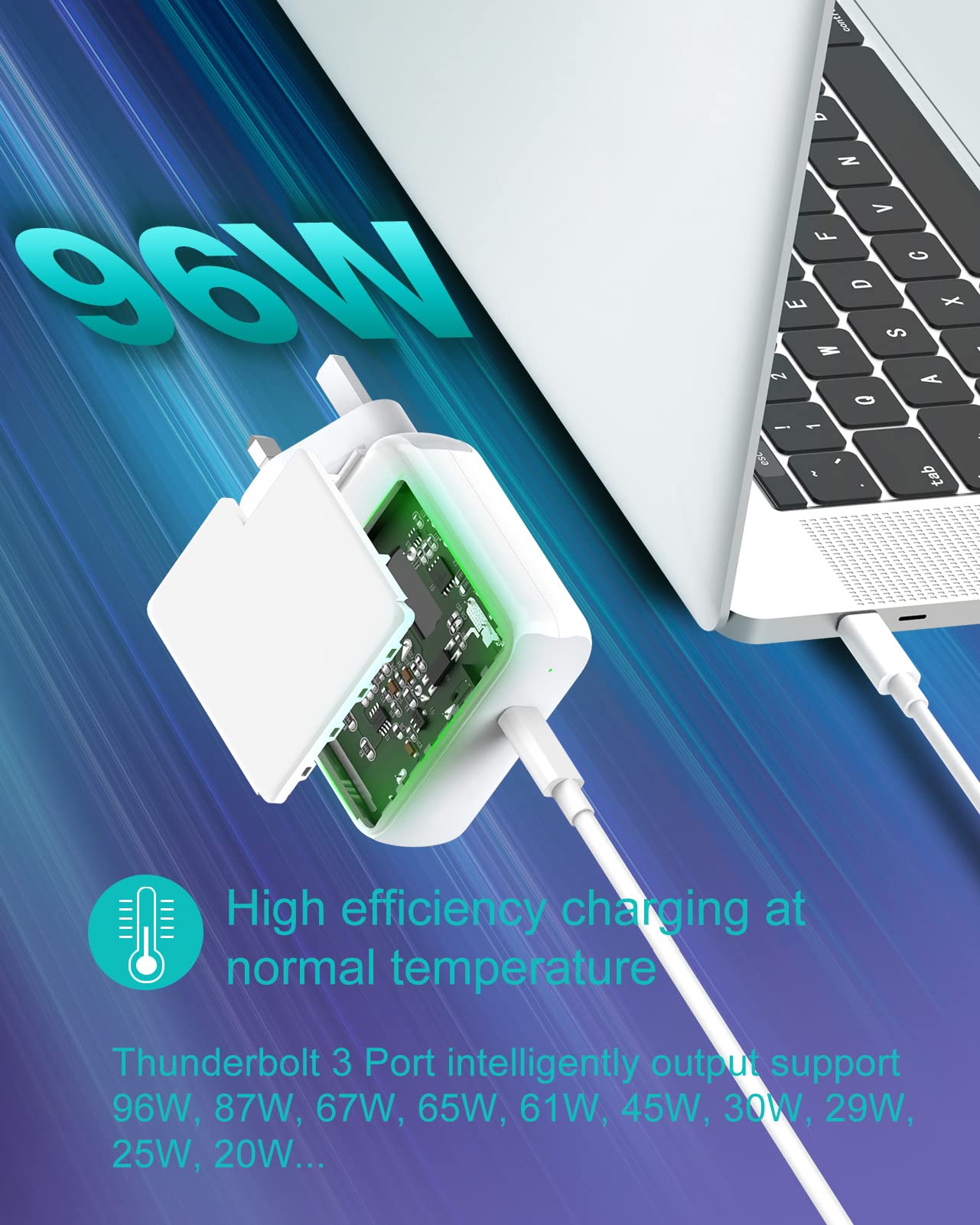 96W Mac Charger Compatible with MacBook Air MacBook Pro 13 14 15 16 inch 2024 2023 2022 2021 2020, M1 M2 M3 Mac Laptop, iPad M4 M2, Type C Fast Power Adapter with 2M/6.6FT MacBook Charger Cable USB C