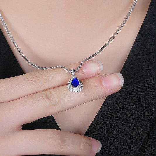 Fashion Jewelry for Women, Sapphire Necklace for Girls with White Gold 1.1Carat VVS2 Very Good Cut Gemstone 18K Luxurious Ladies Necklace Gift