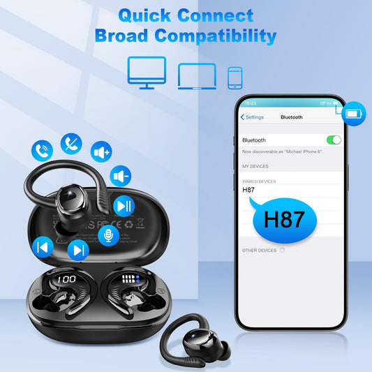 Wireless Earbuds, 2025 Bluetooth 5.4 Headphones Sport, Deep Bass Stereo in Ear Headphone, 4 ENC Noise Cancelling Mic Earphones, 50Hrs USB-C IP7 Waterproof Android iOS Ear Buds for Running Gym Workout