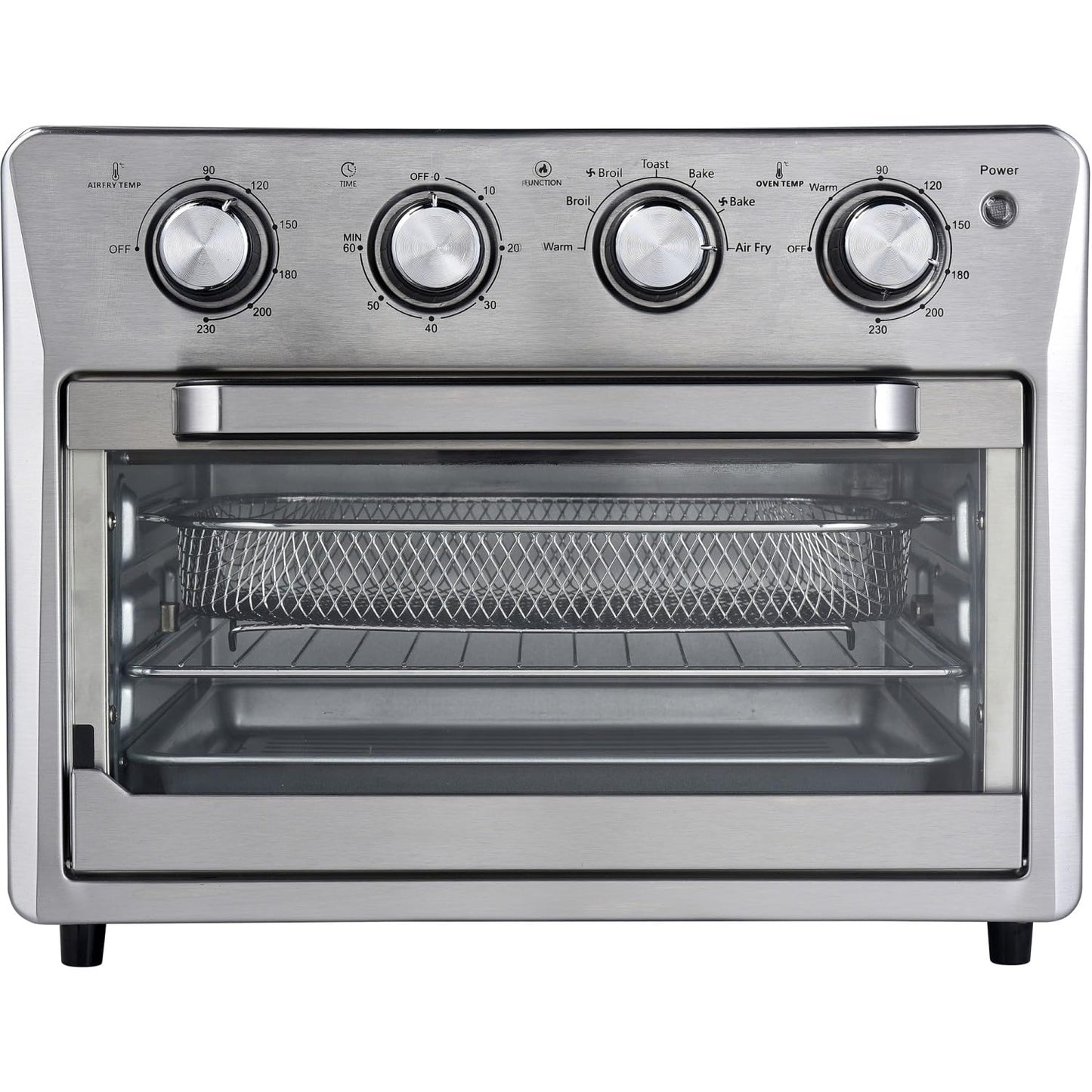 23 Litre Air Fryer Oven + Convection Toaster Grill Oven, 8 in 1 Oven with Bake, Grill, Broil & Warm Options, Stainless Steel 23 Litre Air Fryer 1.6kW