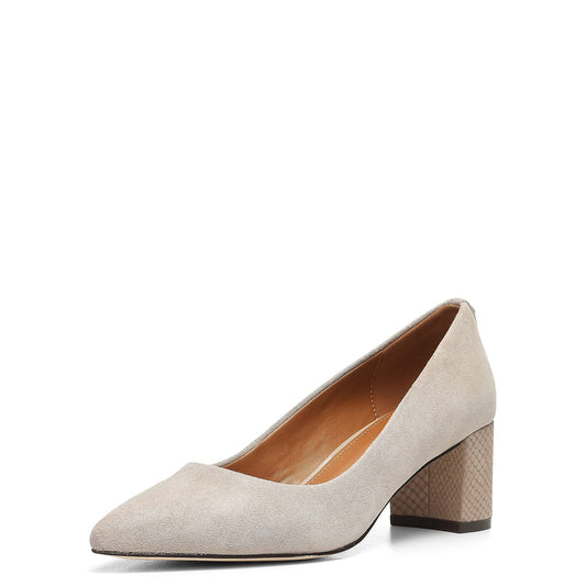Donald Pliner Stephani 2” Block, Chunky Heels, Women’s Dress Shoes, Classic Pump, Light Taupe-Kid Suede, 3 UK