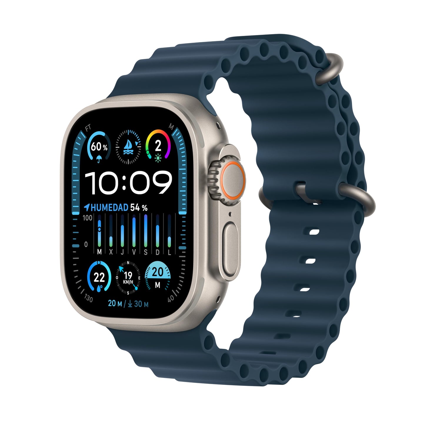Apple Watch Ultra 2 [GPS + Cellular, 49MM] Titanium Case with Blue Ocean Band - One Size(Renewed)