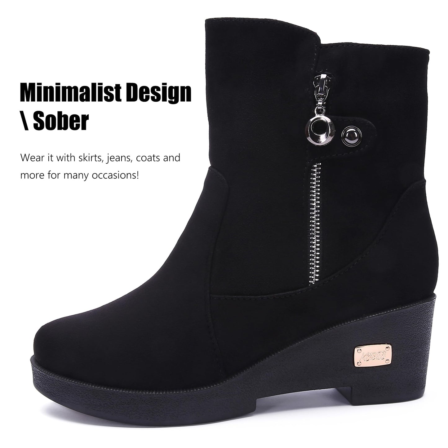 Ladies Winter Warm Snow Boots Womens Outdoor Anti-Slip Zipper Fur Lining Thermal Ankle Booties Shoes Size Black a