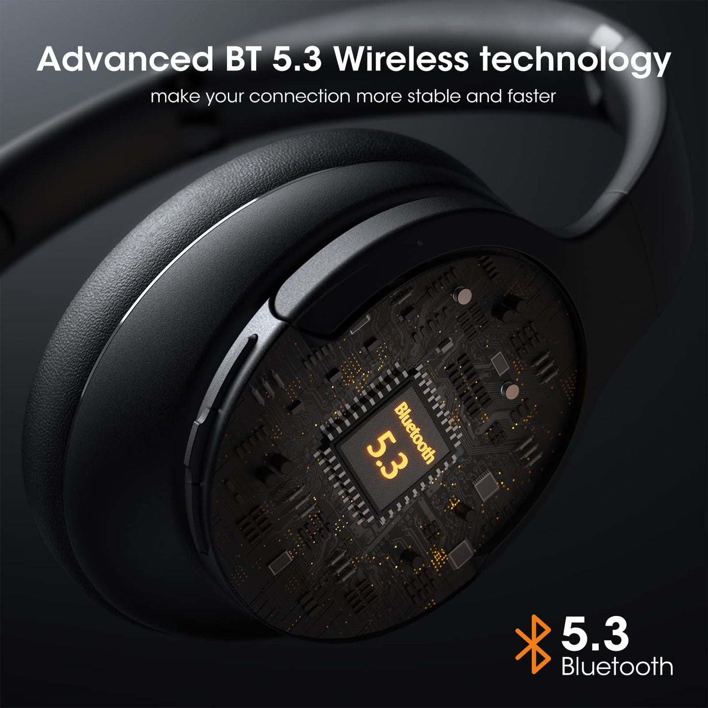 DOQAUS Bluetooth Headphones Over Ear, 90H Playtime Bluetooth5.3 Wireless Headphones, 3 EQ Mode, HiFi Stereo Bass Sound, Headphones Wireless(Black)