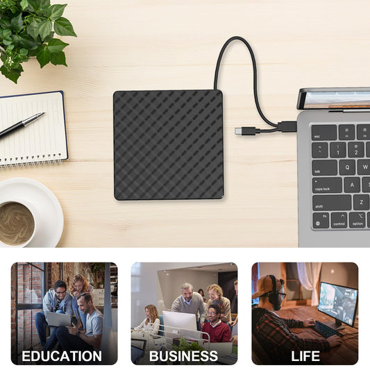 External CD DVD Drive, USB 3.0 and Type-C Portable CD DVD +/-Rw Drive Reader, DVD/CD ROM Burner Rewriter, Slim Optical DVD Drive for Laptop, Desktop, Mac, Macbook, OS/Windows 11/10/8.1/7 /Linux