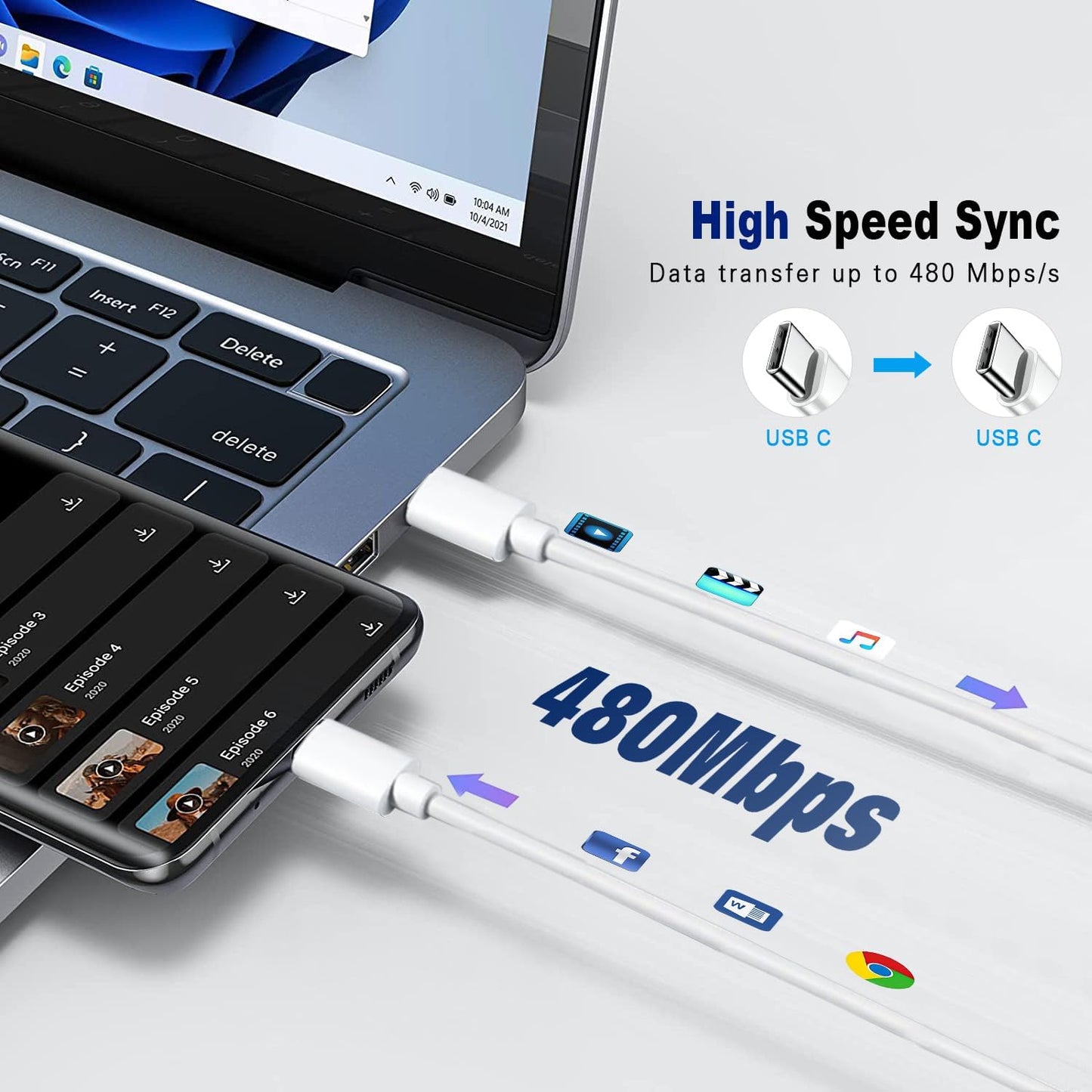 96W Super Fast Charger, MacBook Pro Charger，Laptop Charger for MacBook Air USB C, Compatible with MacBook Pro 16,15,14,13 inches, iPad Pro 12.9, 11inches and all USB C devices, 2M Cable