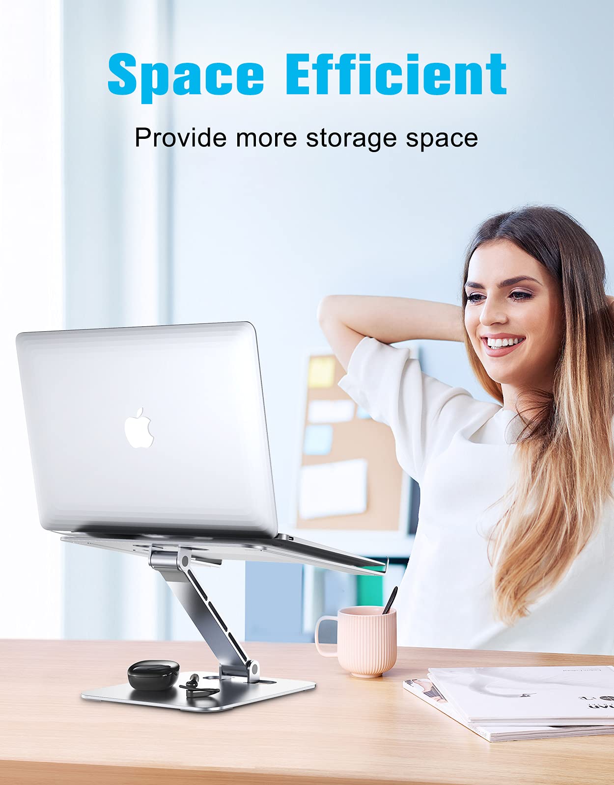 Babacom Laptop Stand Lap Desk, Ergonomic Foldable Computer Stand with Adjustable Height, Ventilated Aluminium Alloy Riser Compatible with MacBook Air, Pro, All 10-16" Laptops (Silver)
