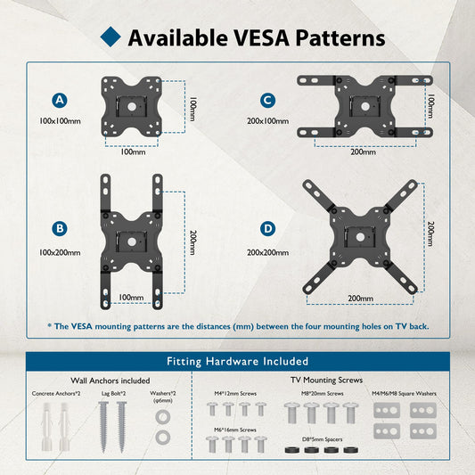 BONTEC TV Wall Bracket for Most 13-42 Inch LED LCD TVs, Tilt, Swivel and 360°Rotation Monitor Wall mount with Max VESA 200x200mm, up to 20kgs, with Safety Screws, Bubble Level, Cable Ties included