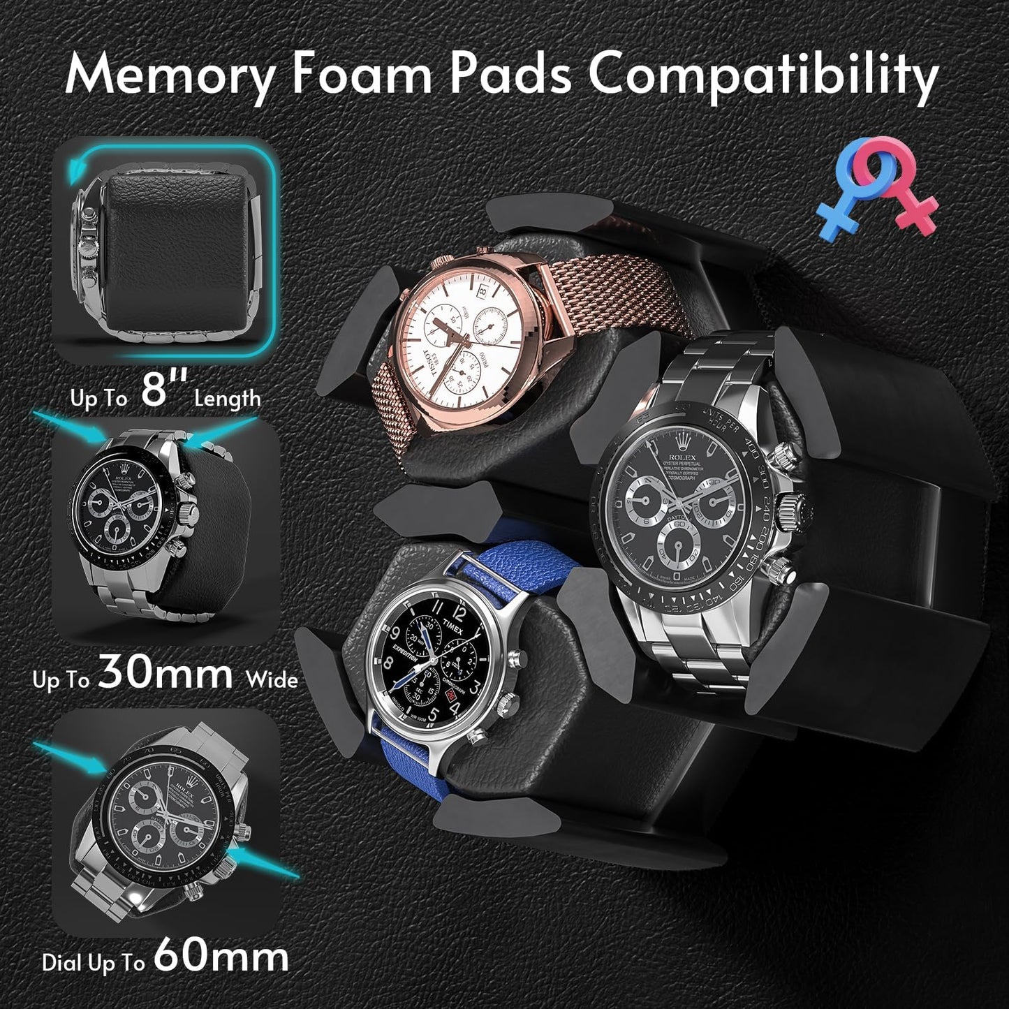 Six Automatic Watch Winder Watch Box Equipped with Super Quiet Japanese Motor, 5 RPM Mode Setting, led Lights, Retractable Pillow Suitable for Women's and Men's Watches