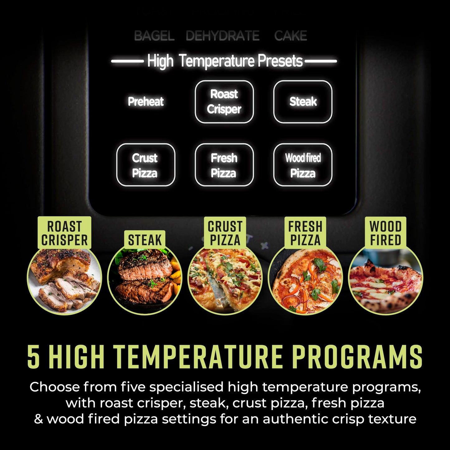 Tower T17141 Elite Pizza Oven with 5 High Temperature Programs, 15 Cooking Functions, Turbo Crisper, 400C,18L, 2000W, Grey & Chrome
