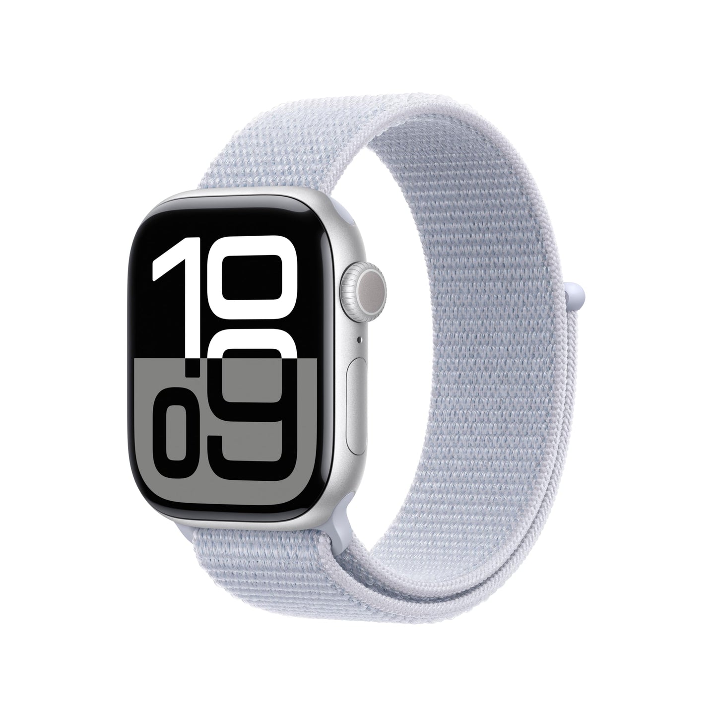 Apple Watch Series 10 GPS 42 mm Smartwatch with Silver Aluminium Case with Blue Cloud Sport Loop - One Size. Fitness Tracker, ECG App, Always-On Retina Display, Carbon Neutral