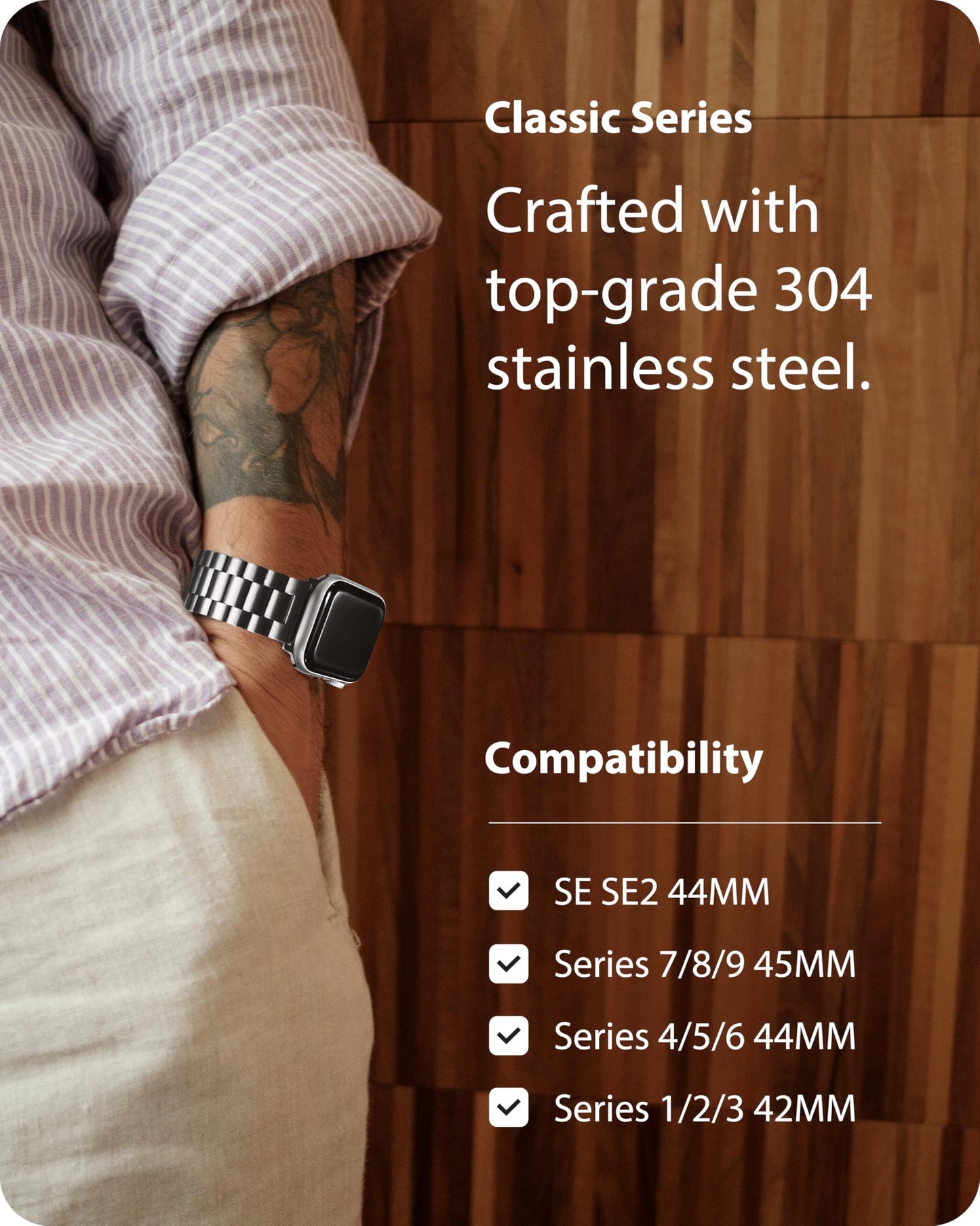 Fullmosa Compatible with Apple Watch Straps 44mm 46mm 45mm 42mm 49mm, Metal Stainless Steel Replacement Bands for iWatch Ultra 2/Ultra/SE/Series 10/9/8/7/6/5/4/3/2/1, Silver & Protective Case