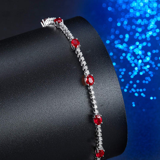 Gualiy Ruby Bracelet 18Kt White Gold, Bracelets in Women's Jewelry Tennis Bracelet with Ruby 3.2ct Bracelet 16.5CM