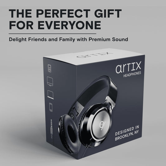 Artix CL750 Wired Headphones with Mic & Volume Control — 90% Noise Cancelling Headphones Wired, Over Ear Head phone Cable — Foldable Plug In Headphones for Laptop, PC, iPad & Computer (Aux Jack 3.5mm)