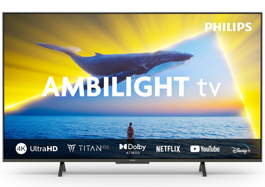Philips Ambilight 55PUS8109 4K LED Smart TV - 55 Inch Display with Pixel Precise Ultra HD, Titan OS Platform and Dolby Atmos Sound, Works with Alexa and Google Voice Assistant - Satin Chrome