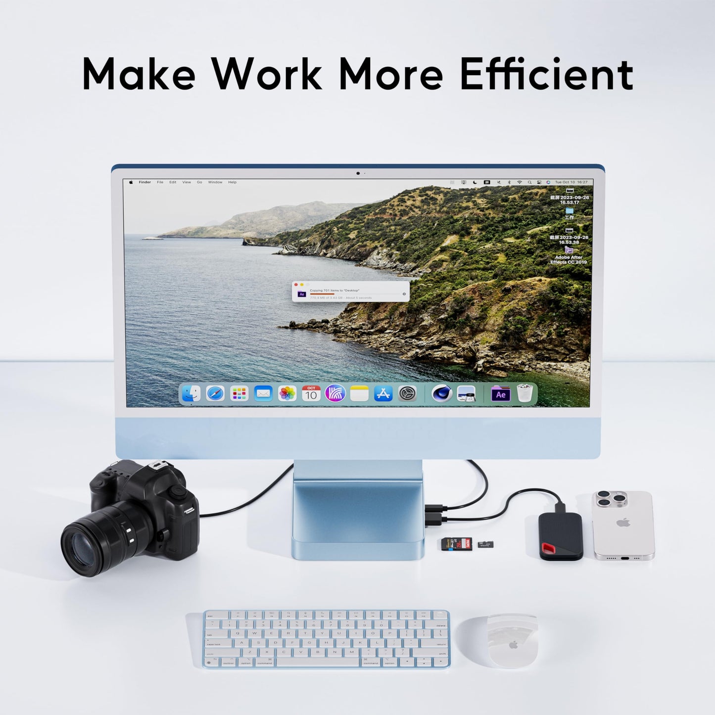 PULWTOP USB C HUB for iMac 24 inch 2021/2023/2024, 7 in 1 USB Hub Adapter iMac Accessories for iMac M1/M3/M4 with USB C/A SD/TF, Docking Station Support Expand M.2 SSD (NOT Included) - Blue