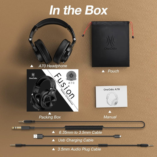 OneOdio A70 Bluetooth Headphones Over Ear, 72 Hrs Playtime, Monitor Level Stereo Sound Quality, Foldable Wireless＆Wired DJ Headphone, Professional Studio Headphones for DJ/TV/PC/Phone
